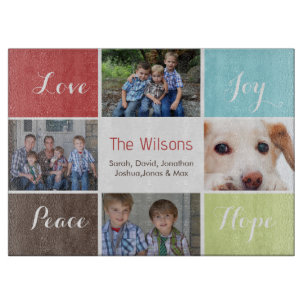 four photos collage custom glass cutting board