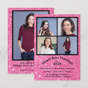 Four Photos Collage Faux Pink-3x5Grad Announcement