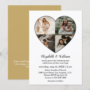 Four Photos Collage Heart Frame Wedding Invitation