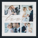 Four Photos Collage Love Elegant Script White Faux Canvas Print<br><div class="desc">Display your favourite memories from your wedding day by easily swapping in your photos to this romantic collage. The word Love overlaps the pictures slightly and is set in a romantic gold script.The white background colour can be changed to a different colour if you so wish via the Click to...</div>