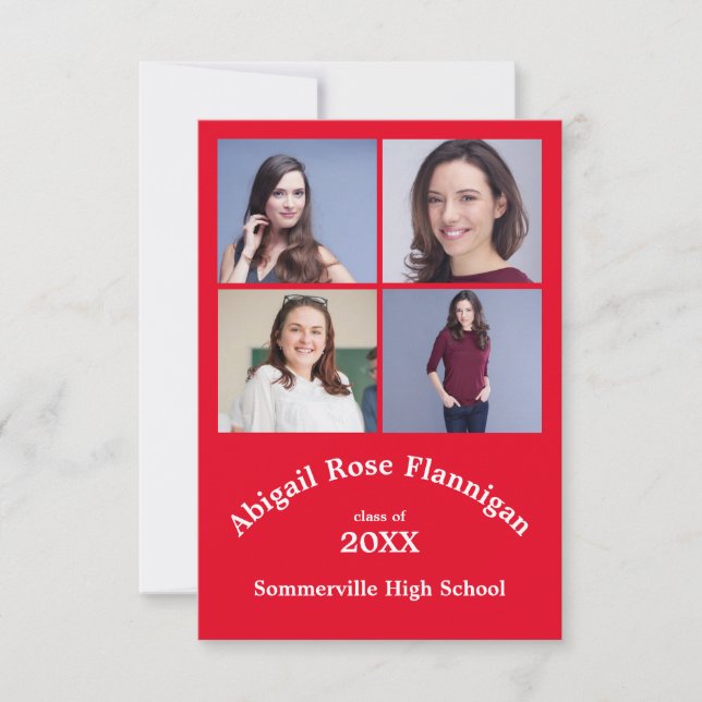 Four Photos Collage Red - 3x5  Graduation Invitation (Front)