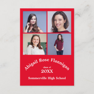 Four Photos Collage Red - 3x5  Graduation Invitation