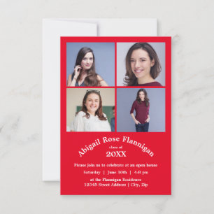 Four Photos Collage Red - 3x5 Graduation Invitation