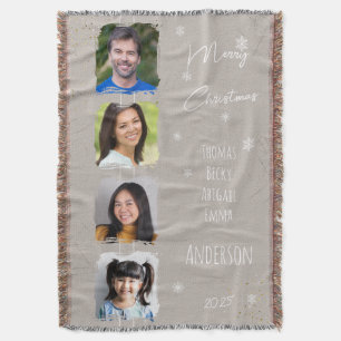 Four Photos Family Names Grey Keepsake Throw Blanket