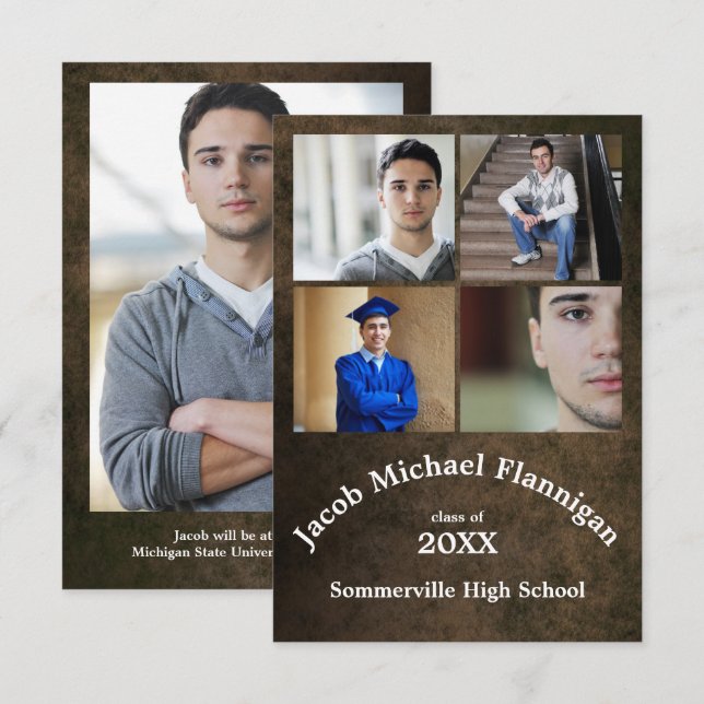 Four Photos Leather 3x5- Graduation Announcement (Front/Back)