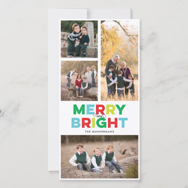 Four Photos Merry Bright and Colourful Skinny Card (Front)