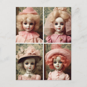 Four Pink Vintage Dolls Postcard
