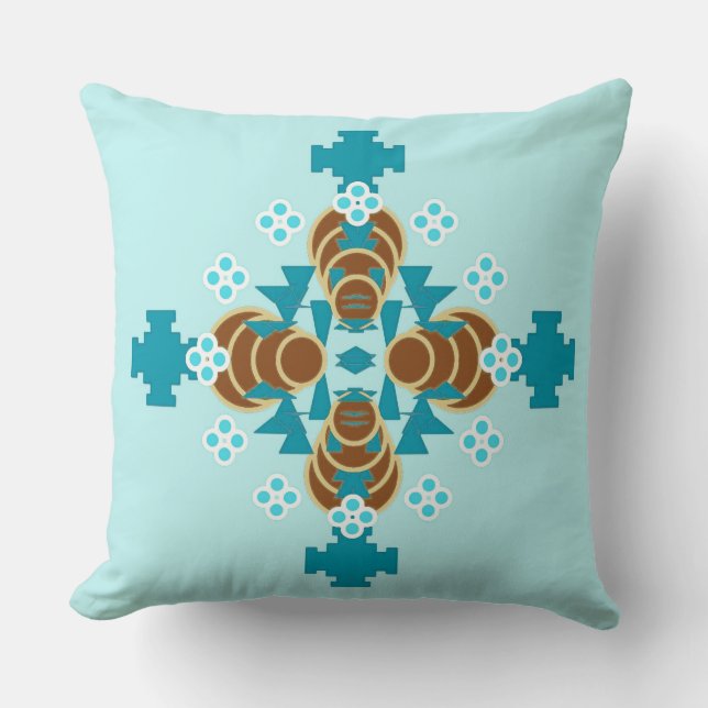 Four point Mandala - aqua, brown and turquoise Cushion (Front)