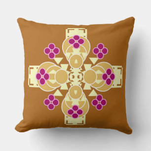 Four point Mandala - gold, cream and violet Cushion