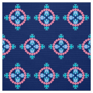 Four point Mandala, Indigo Blue, Turquoise & Pink Fabric