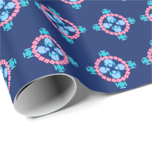 Four point Mandala, Indigo Blue, Turquoise & Pink Wrapping Paper
