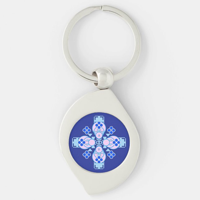 Four point Mandala - orchid, blue and cobalt Key Ring (Front)