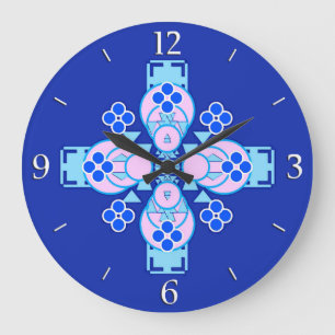 Four point Mandala - orchid, blue and cobalt Large Clock