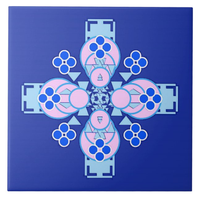 Four point Mandala - orchid, blue and cobalt Tile (Front)