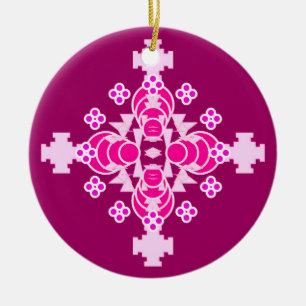 Four point Mandala - pale pink and plum Ceramic Tree Decoration