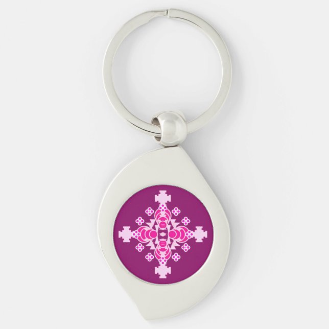 Four point Mandala - pale pink and plum Key Ring (Front)