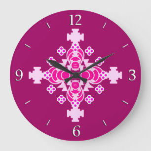 Four point Mandala - pale pink and plum Large Clock