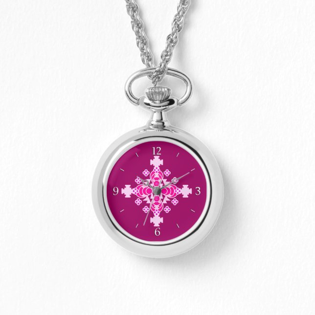 Four point Mandala - pale pink and plum Watch (Front)