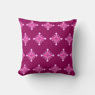 Four point Mandala Pattern, Pale Pink and Plum Cushion