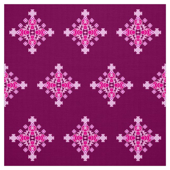 Four point Mandala Pattern, Pale Pink and Plum Fabric (Swatch)