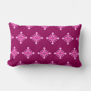 Four point Mandala Pattern, Pale Pink and Plum Lumbar Cushion