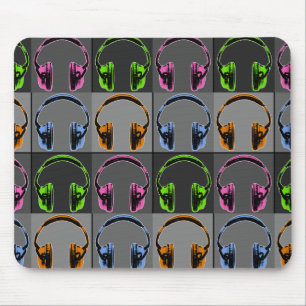 Four Pop Art Headphones Mouse Mat