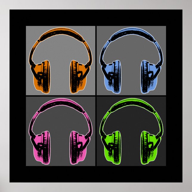 Four Pop Art Headphones Poster (Front)