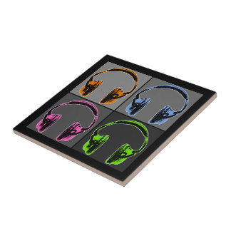 Four Pop Art Headphones Tile