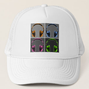 Four Pop Art Headphones Trucker Hat
