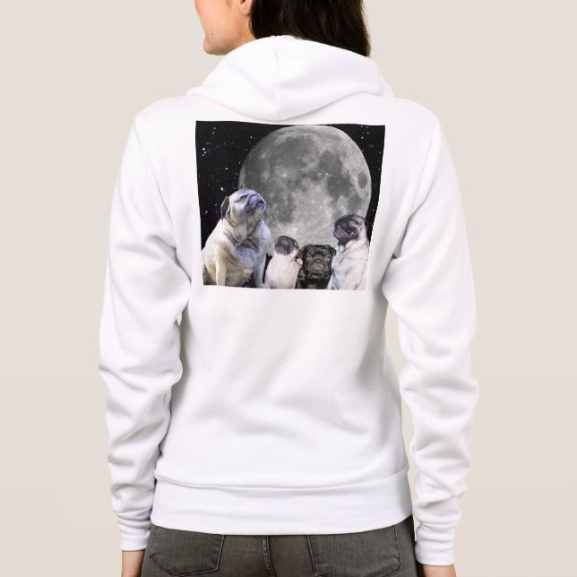 Four Pug Moon Women's Fleece Zip Hoodie (Back)