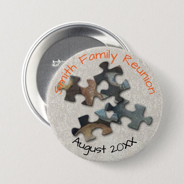 Four Puzzle Pieces Family Reunion Memento 7.5 Cm Round Badge (Front & Back)
