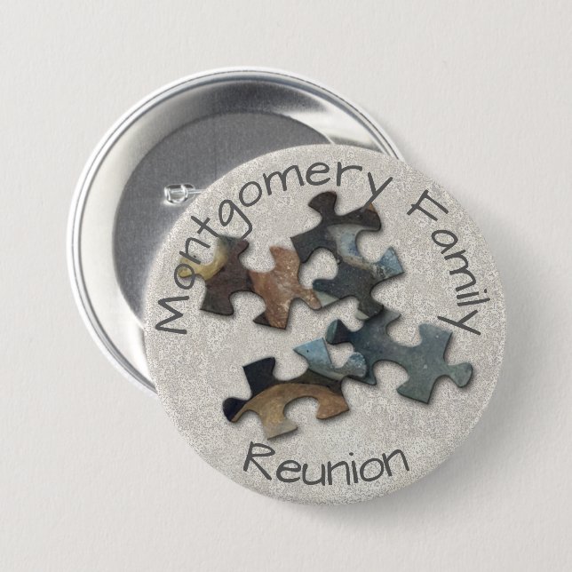 Four Puzzle Pieces Family Reunion Memento 7.5 Cm Round Badge (Front & Back)