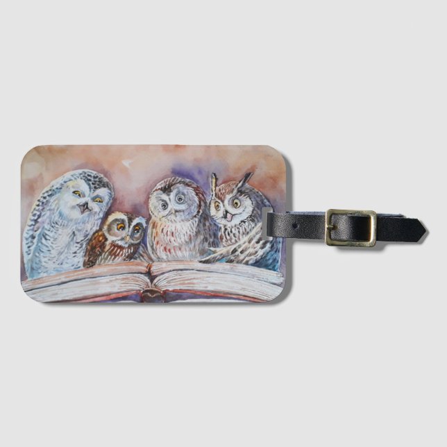 Four reading owls luggage tag (Front Horizontal)