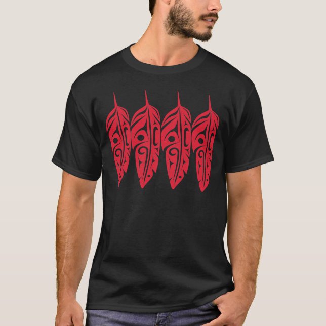 Four Red Eagle Feathers T-Shirt (Front)
