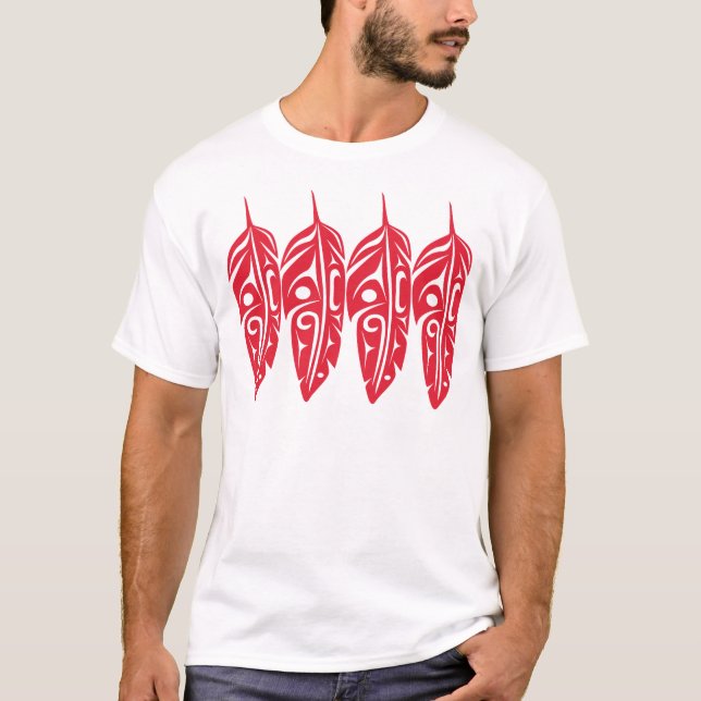 Four Red Eagle Feathers T-Shirt (Front)