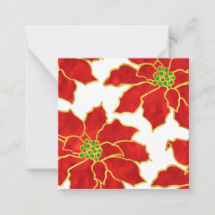 Four Red Gold Watercolor Poinsettias   Note Card