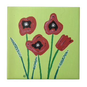 Four Red Poppies Tile