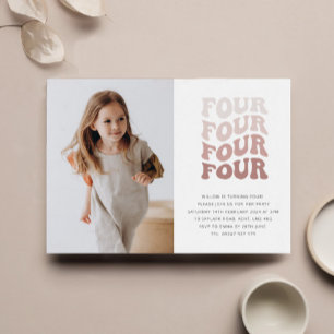 Four Retro Blush Landscape Photo Invitation