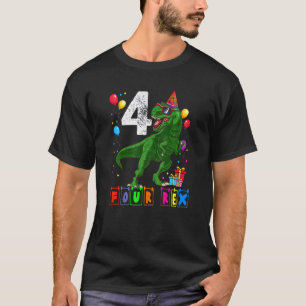 Four Rex 4th Birthday Fourth Dinosaur 4 Year Old T-Shirt