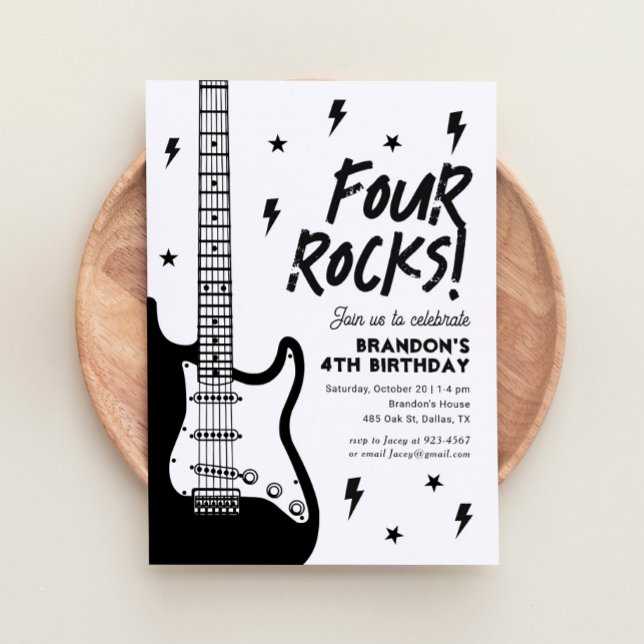 Four Rocks Guitar Rock and Roll 4th Birthday Invitation (Creator Uploaded)