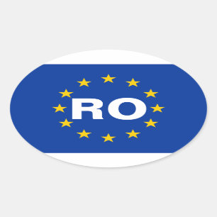 FOUR Romania "RO" European Flag Oval Sticker