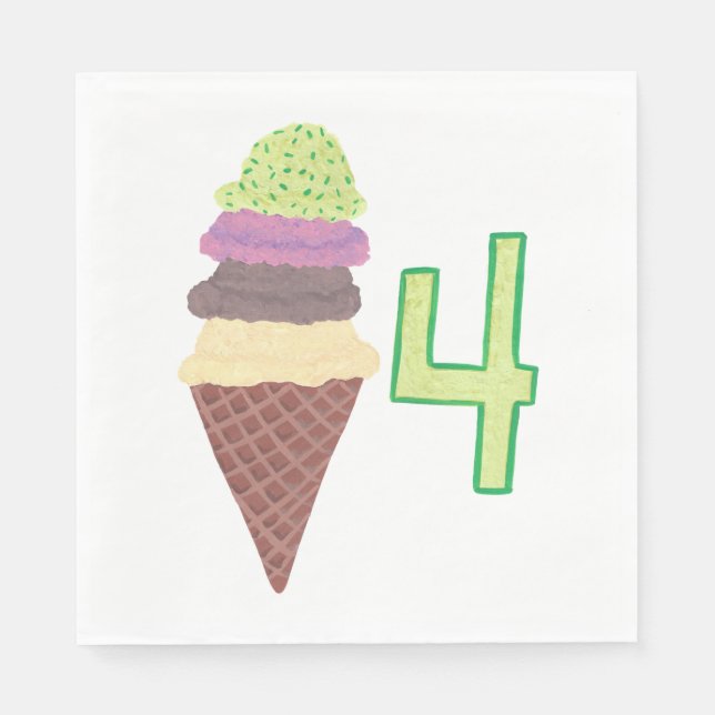 Four Scoops of Ice Cream Birthday Napkins Age 4 (Front)