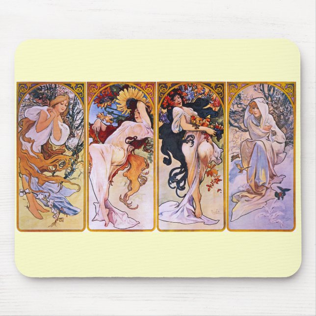 Four Seasons Alfons Mucha Mouse Mat (Front)