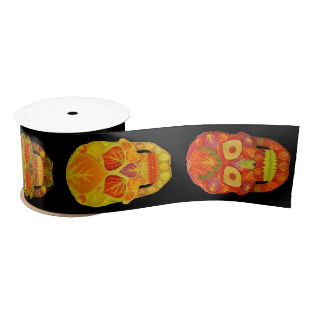 Four Seasons Aspen Leaf Skulls Satin Ribbon (Spool)
