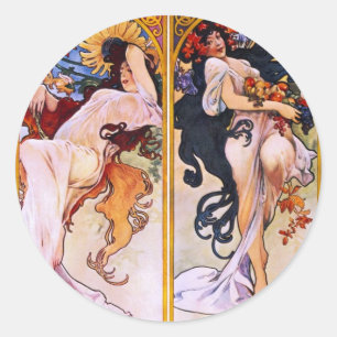 Four Seasons by Alfons Mucha Art Deco Nouveau Classic Round Sticker