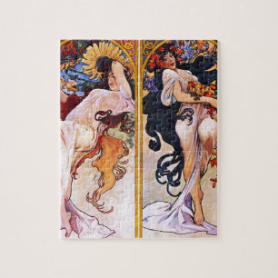 Four Seasons by Alfons Mucha Art Deco Nouveau Jigsaw Puzzle
