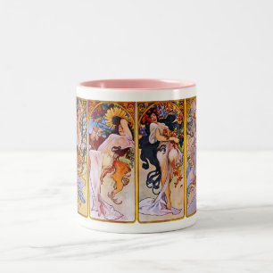 Four Seasons by Alfons Mucha Two-Tone Coffee Mug