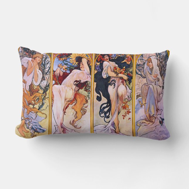 Four Seasons by Alphonse Mucha 1895 Lumbar Cushion (Front)