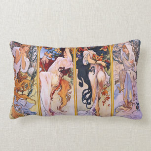 Four Seasons by Alphonse Mucha 1895 Lumbar Cushion