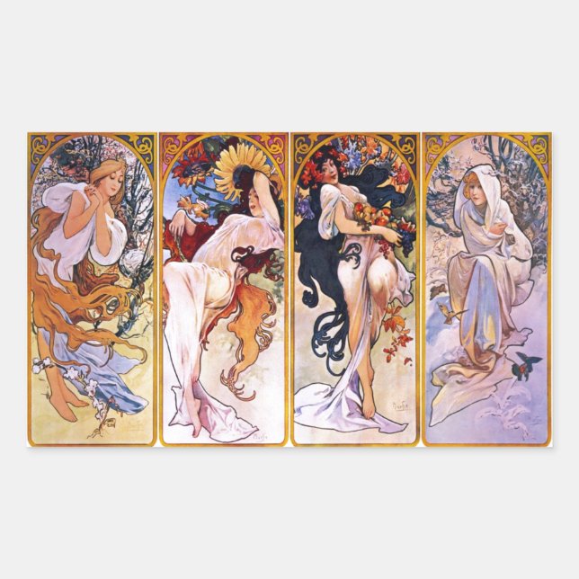 Four Seasons by Alphonse Mucha 1895 Rectangular Sticker (Front)